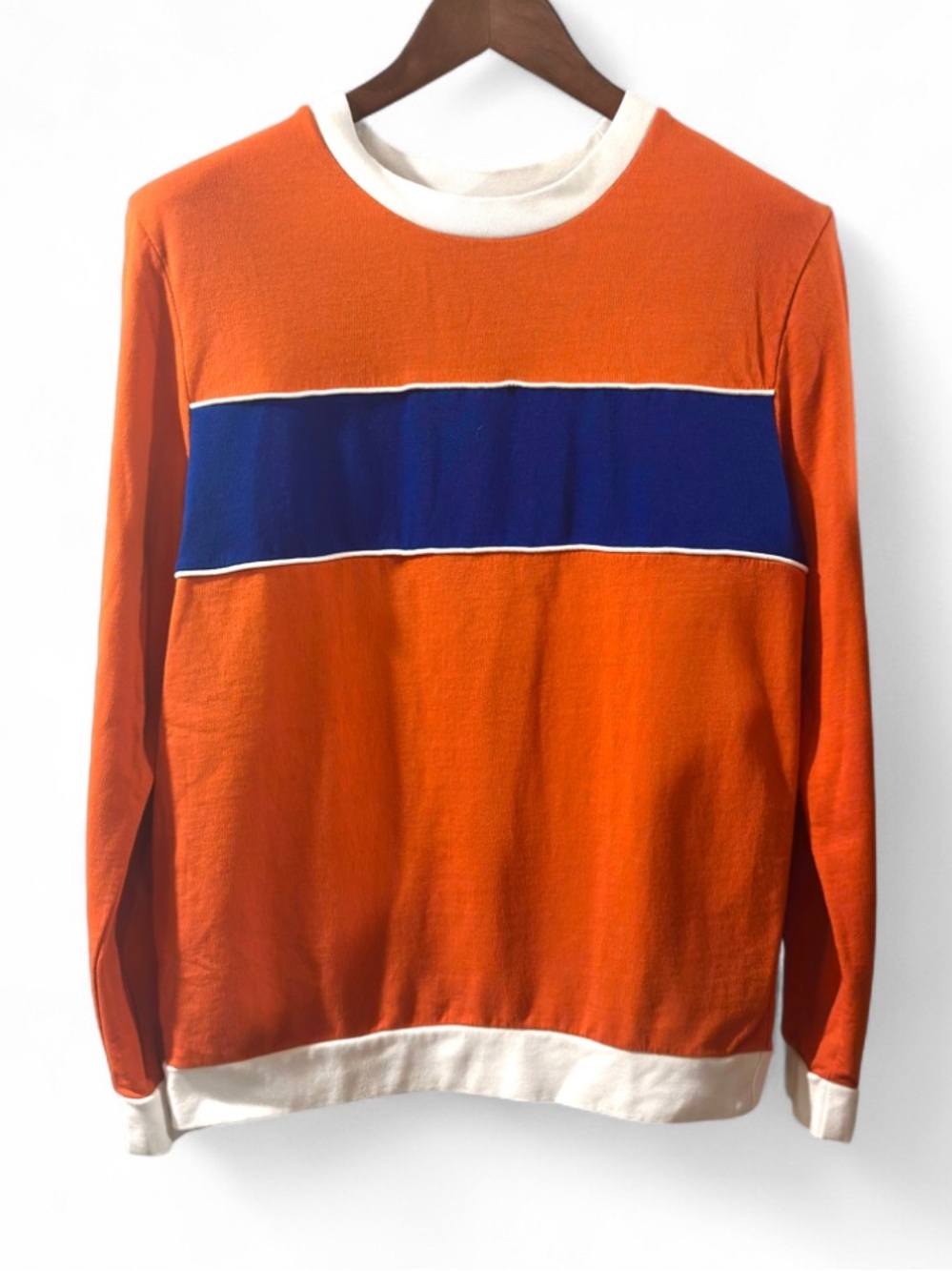 VTG Y2K Orange Crewneck Color-block Sweatshirt Size Men’s Medium